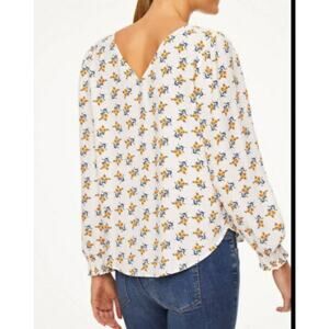 LOFT Floral Smocked Puff Long Sleeve Blouse Top Size Medium Cottage Prairie